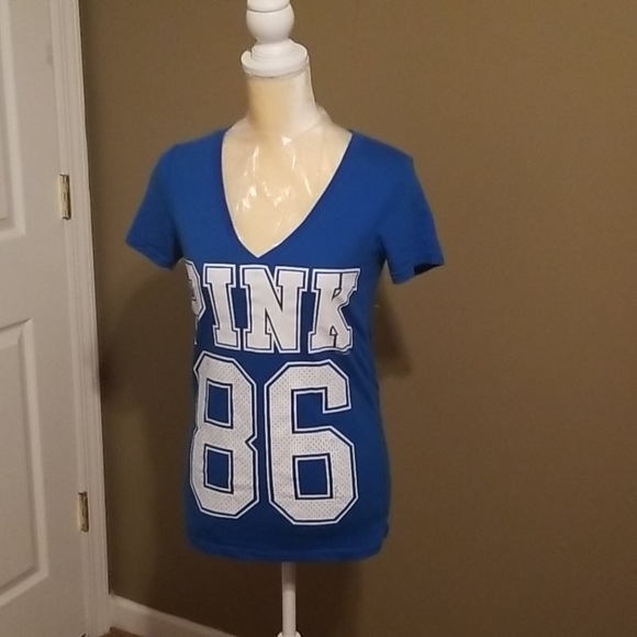 PINK Victoria's Secret Tops - Pink Victoria secret  blue and white tshirt small